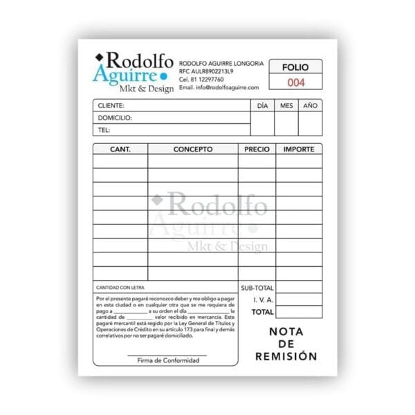 foliado de notas de remisión facturas